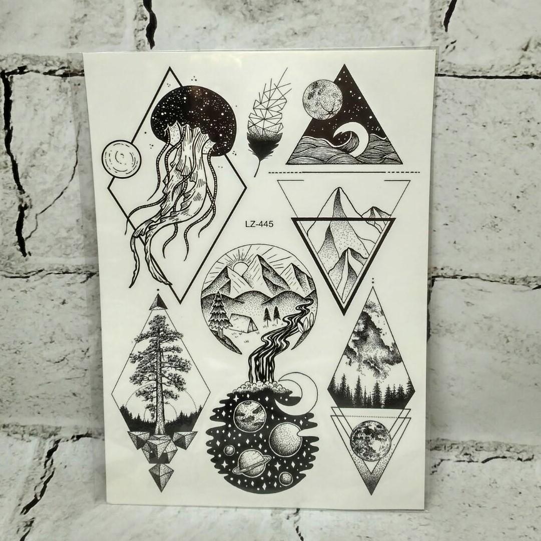 Временные тату Микс лист 21х15 см (LZ-445)