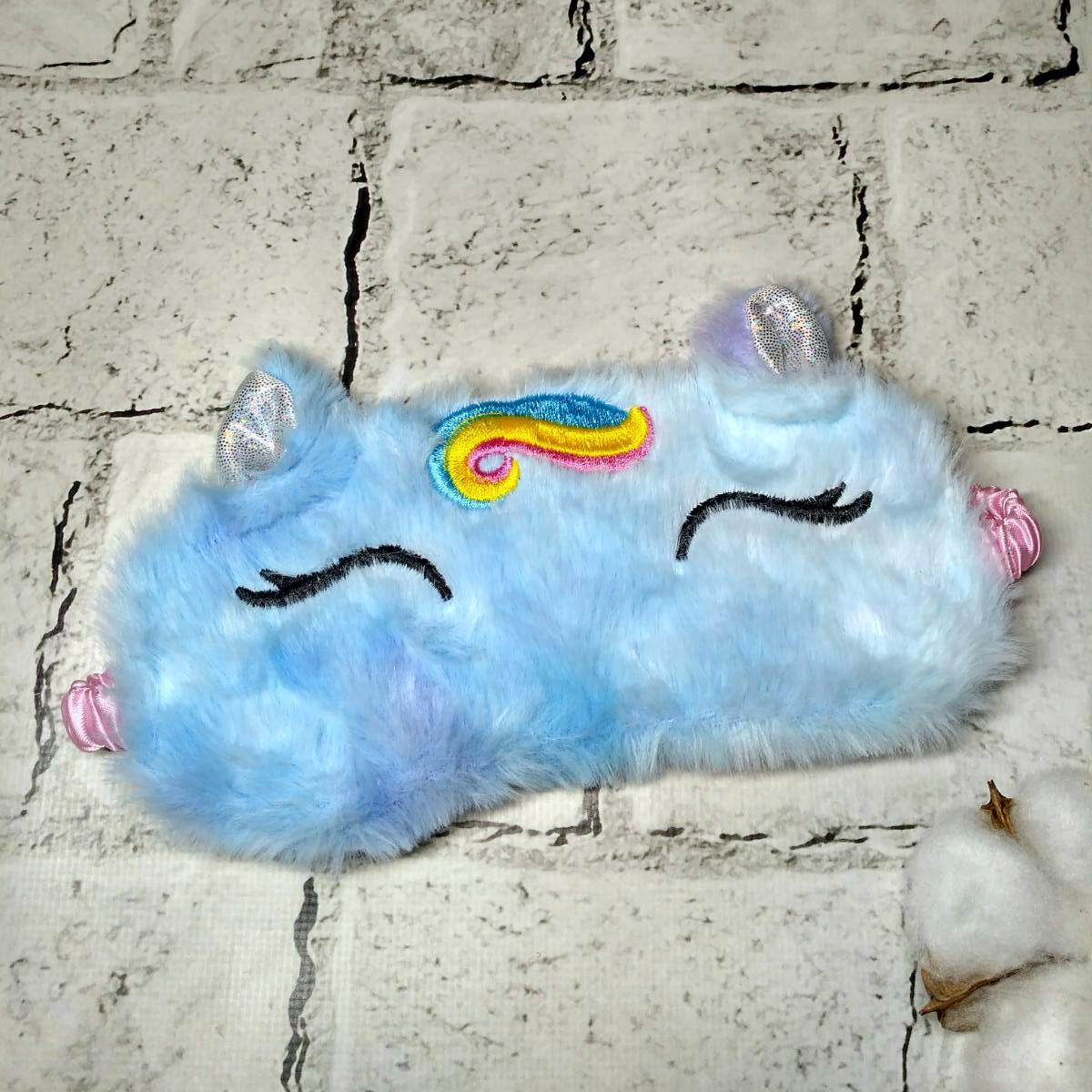 Маска для сну плюшева Єдиноріг 19х9 см Блакитний (20240-5)