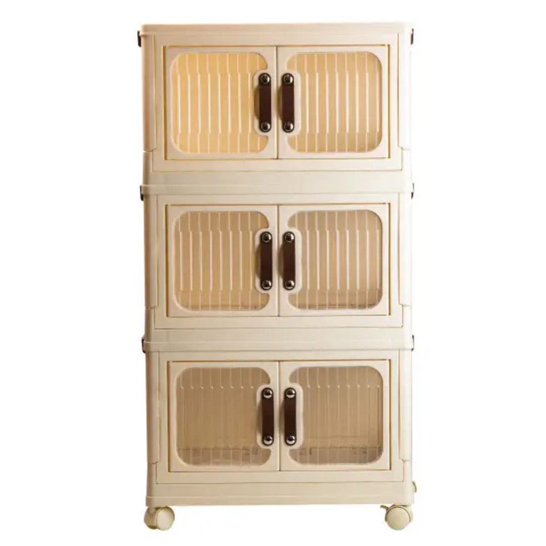 Шкаф-органайзер пластиковый складной на колесиках 47х29х87 см Бежевый - фото 3 Шкаф-органайзер пластиковый складной на колесиках 47х29х87 см Бежевый - фото 3