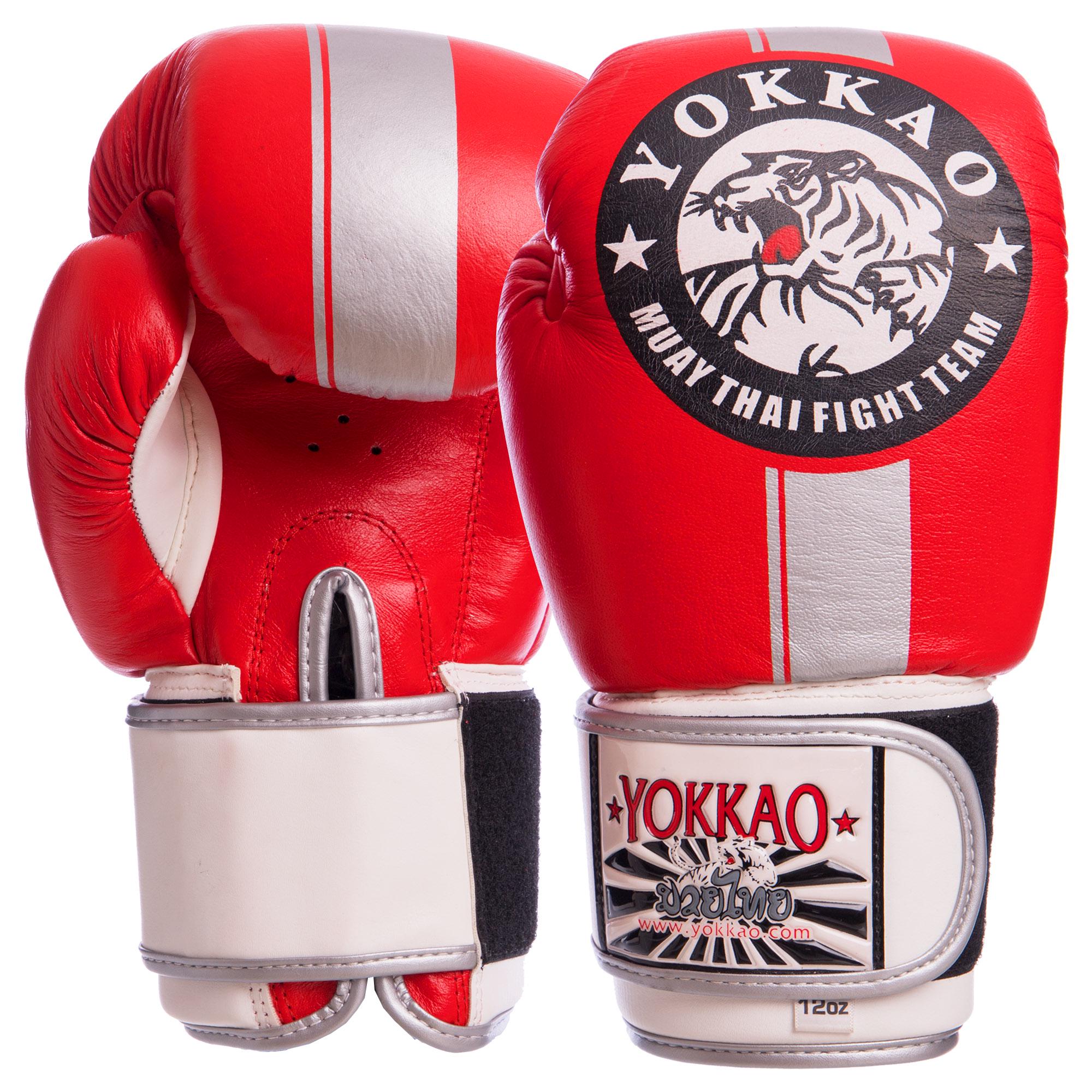 Перчатки боксерские кожаные YOKKAO 14 oz Красно-серый (YK016_Красный-серый_14_унции)