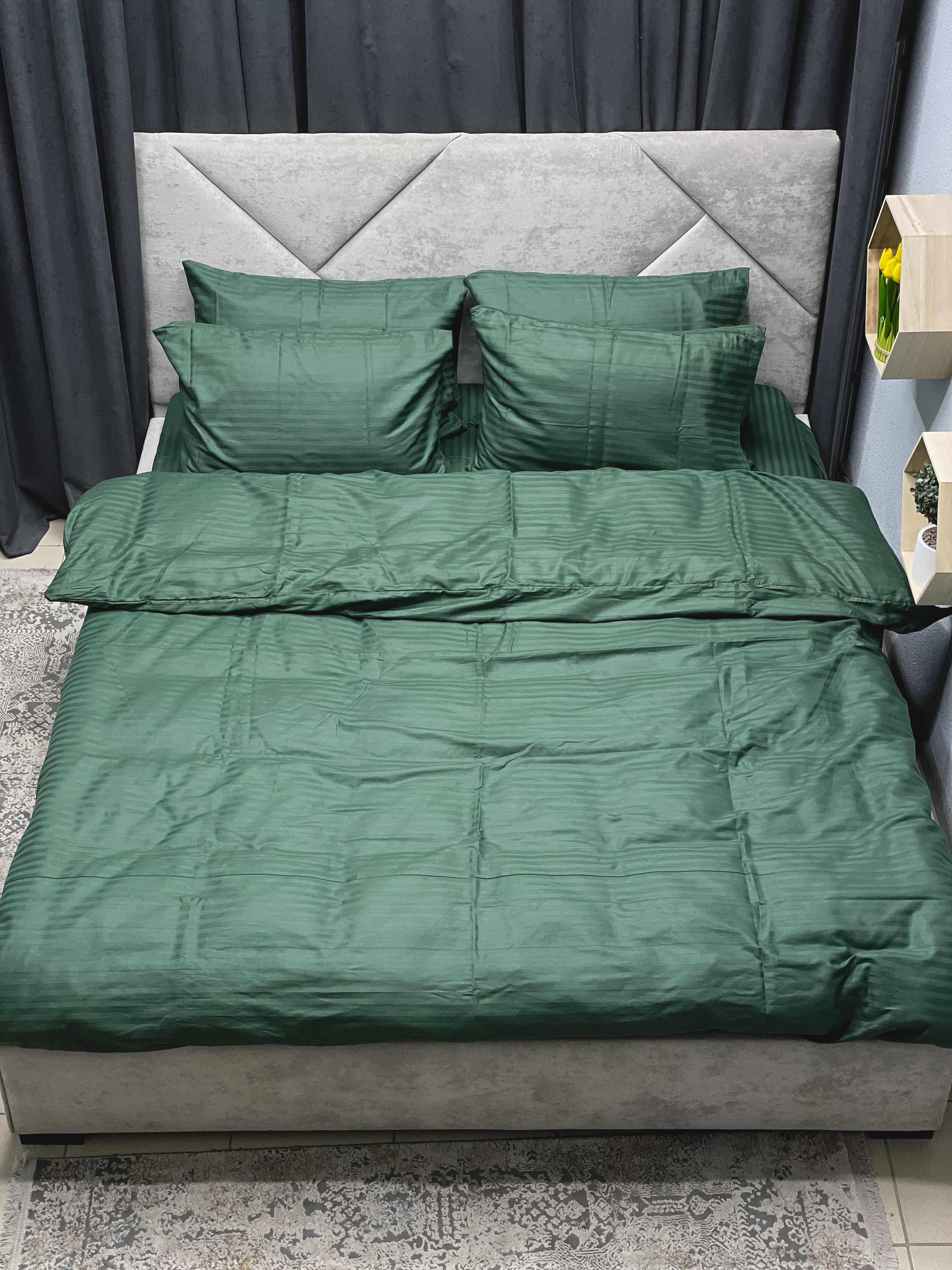 Комплект постельного белья Ego-textile 910S страйп-сатин однотонный в полоску Зеленый (198401461)