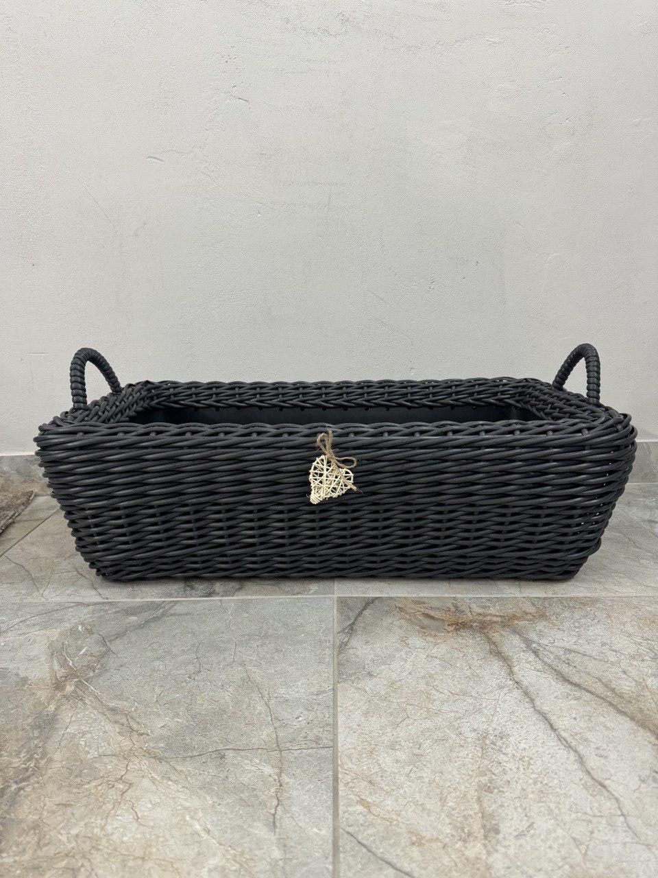 Дровница-корзина с ручками из искусственного ротанга ручной работы 40 л Графитовый (33035) - фото 2