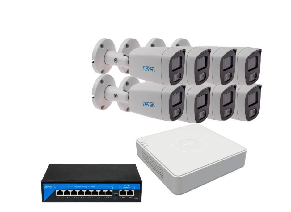 Комплект IP-видеонаблюдения Hikvision HK-IP7128OW-2MP на 8 цилиндрических 2 Мп IP-камер