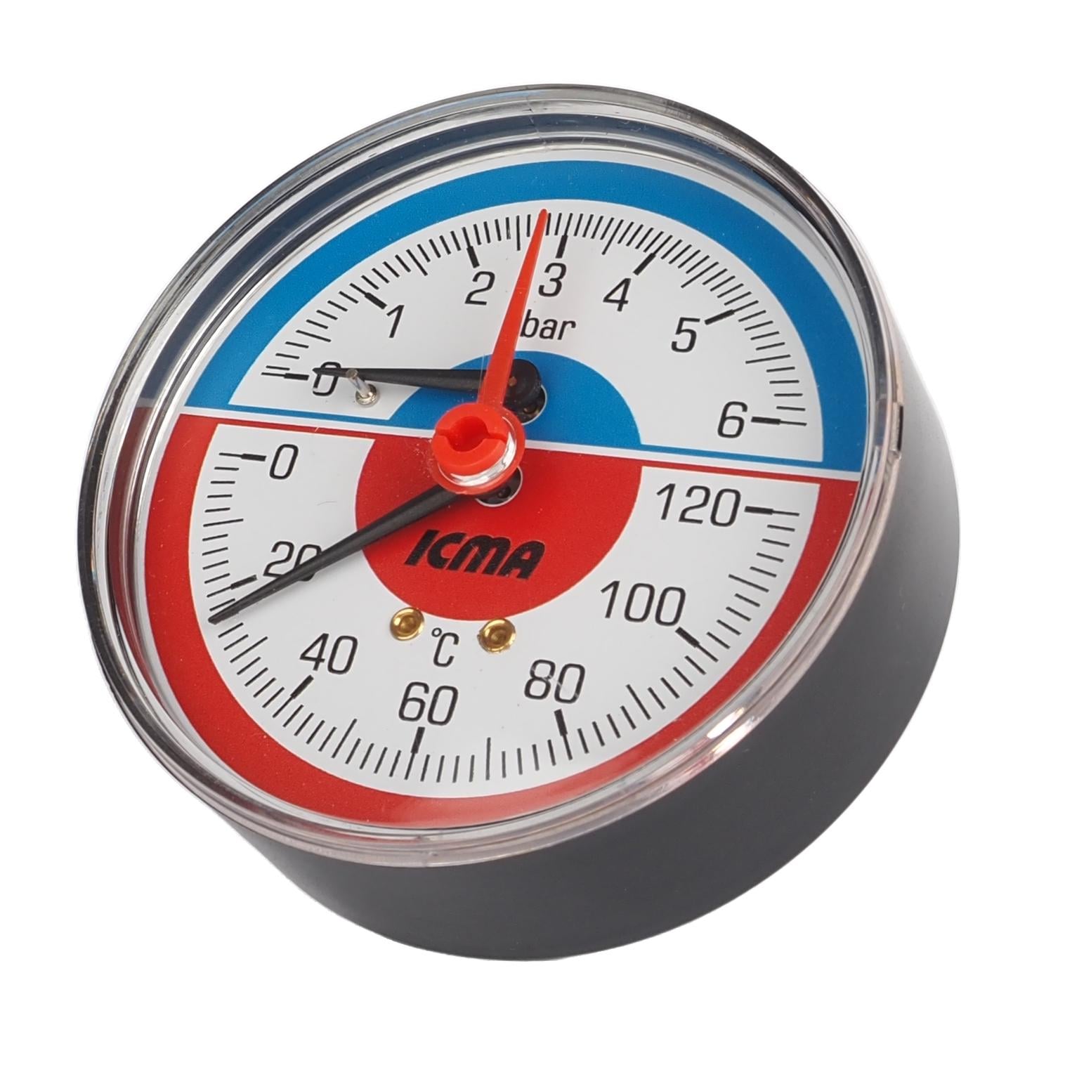 Термоманометр Icma 259 0-120°C 0-6 бар заднее подключение клапан 1/2" Ø 80 мм