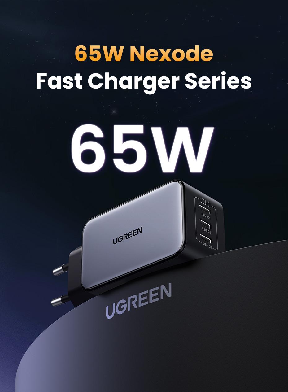 Зарядний пристрій мережевий UGREEN 65W GaN Fast Charger 3-Port Type-C (25397382) - фото 6