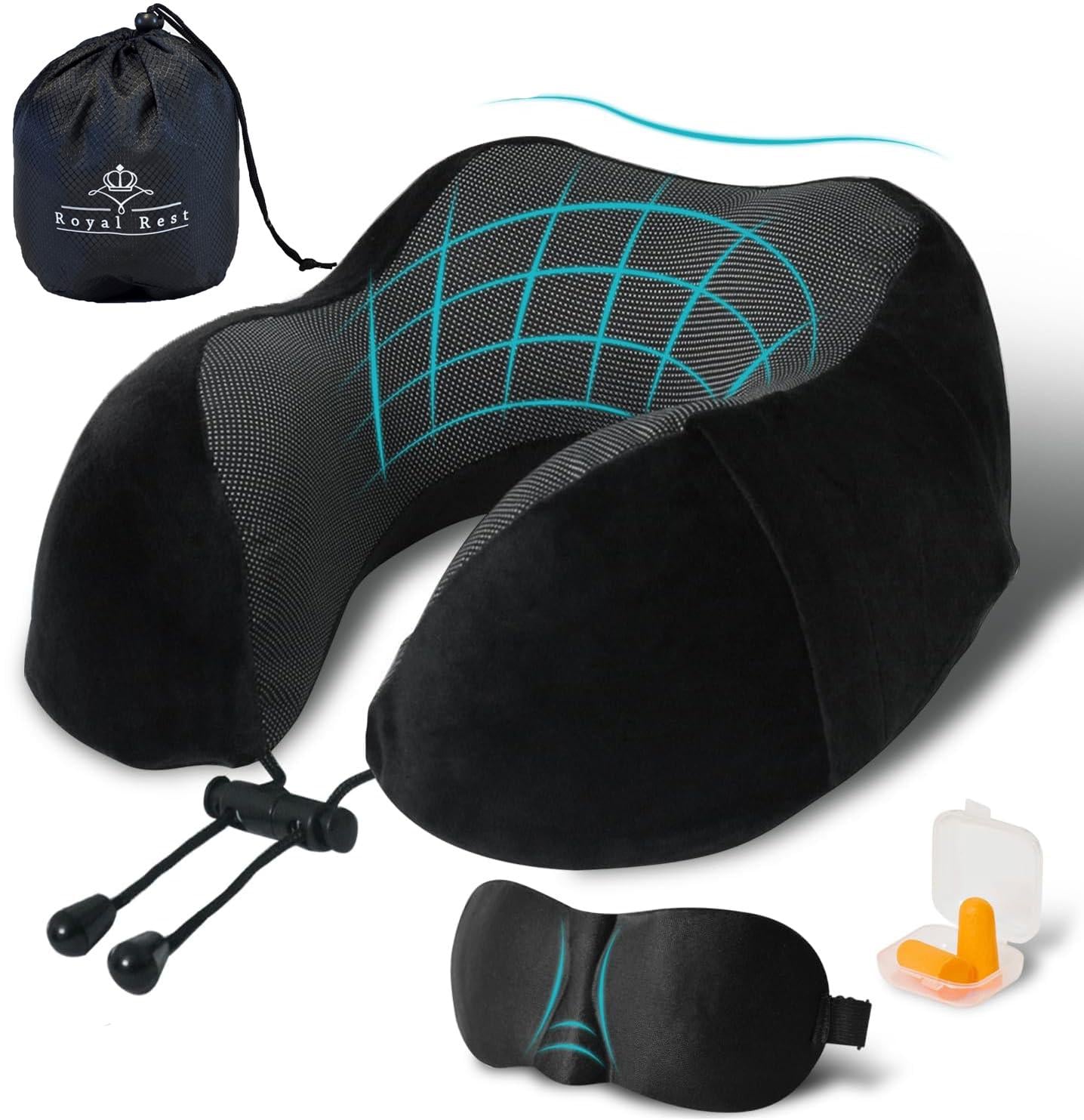 Подушка дорожная ортопедическая Royal Rest Memory Foam для путешествий 27х25х12 см Черный (RR-03 Black)