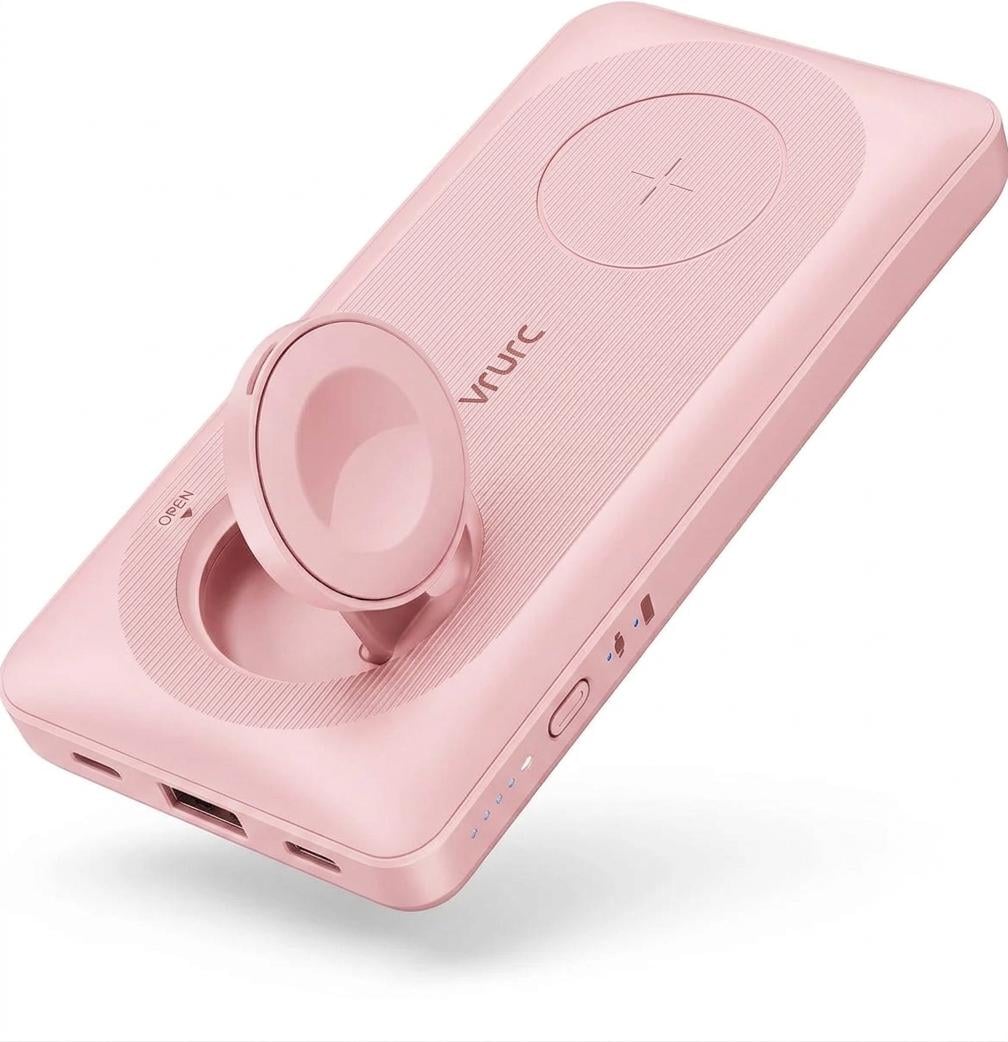 Повербанк беспроводной VRURC T1156 10000 mAh для iPhone Apple Watch AirPods Розовый