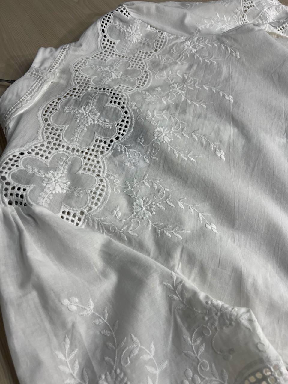 Рубашка женская A-N 8132 кружево вышивка на пуговицах короткий пышный рукав L Белый (26404732) - фото 8