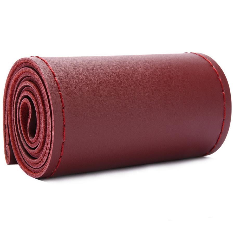 Оплетка на руль №16 из натуральной кожи глянцевая 38 см Бордовый (8635)