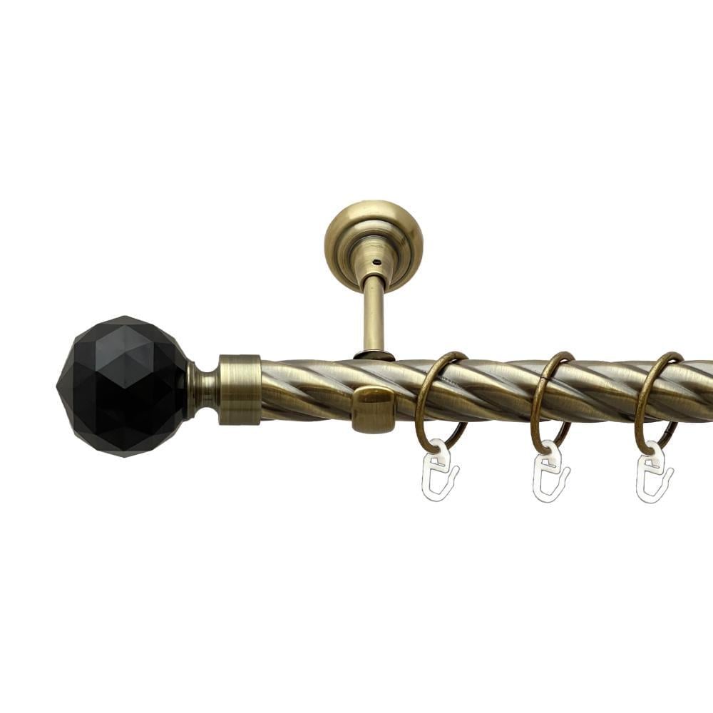 Карниз металлический Orvit Люмиера Неро однорядный открытый/скрученная труба/кольцо металлическое Антик 25 мм 200 см (00-00024373)