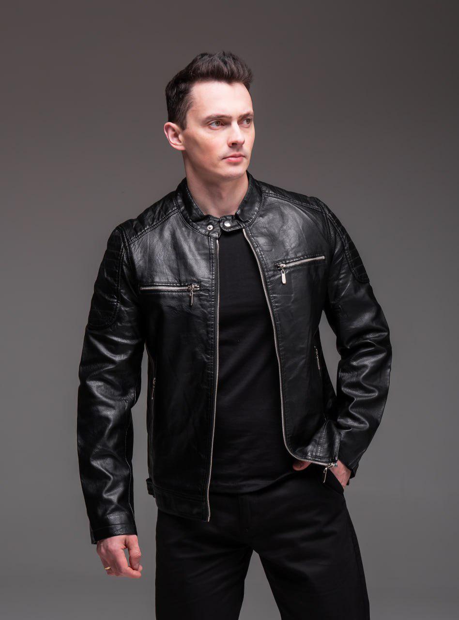 Куртка мужская из эко-кожи M Черный (2341/2) - фото 3 Куртка мужская из эко-кожи M Черный (2341/2) - фото 3