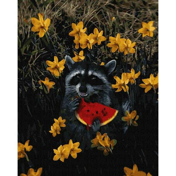 Картина по номерам Brushme GX35781 Енот в цветах 40х50 см (1396062827)