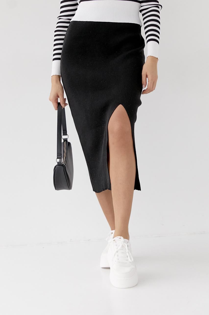 Юбка миди с разрезом S Черный (2089)