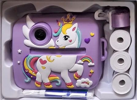 Фотоаппарат цифровой детский по мгновенной печати единорог 48 Мп Фиолетовый (A-101)