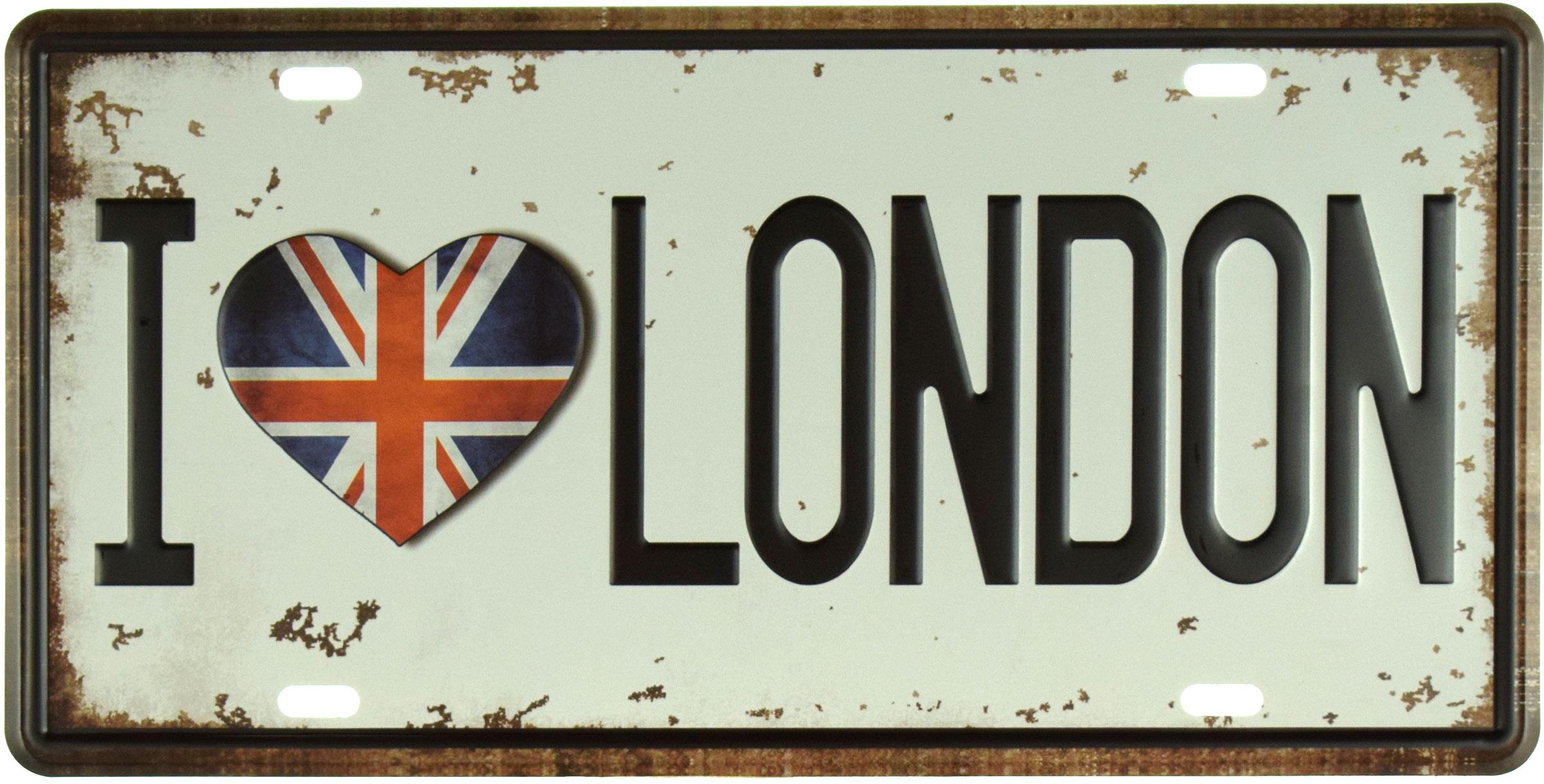 Табличка металлическая Я Люблю Лондон/I Love London 15x30 см
