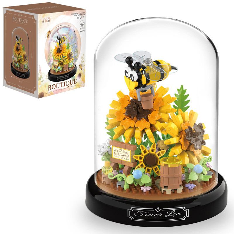 Конструктор Boutique 3D Квіти з бджолами в колбі, з підсвічуванням, 548 деталей NO-P2280