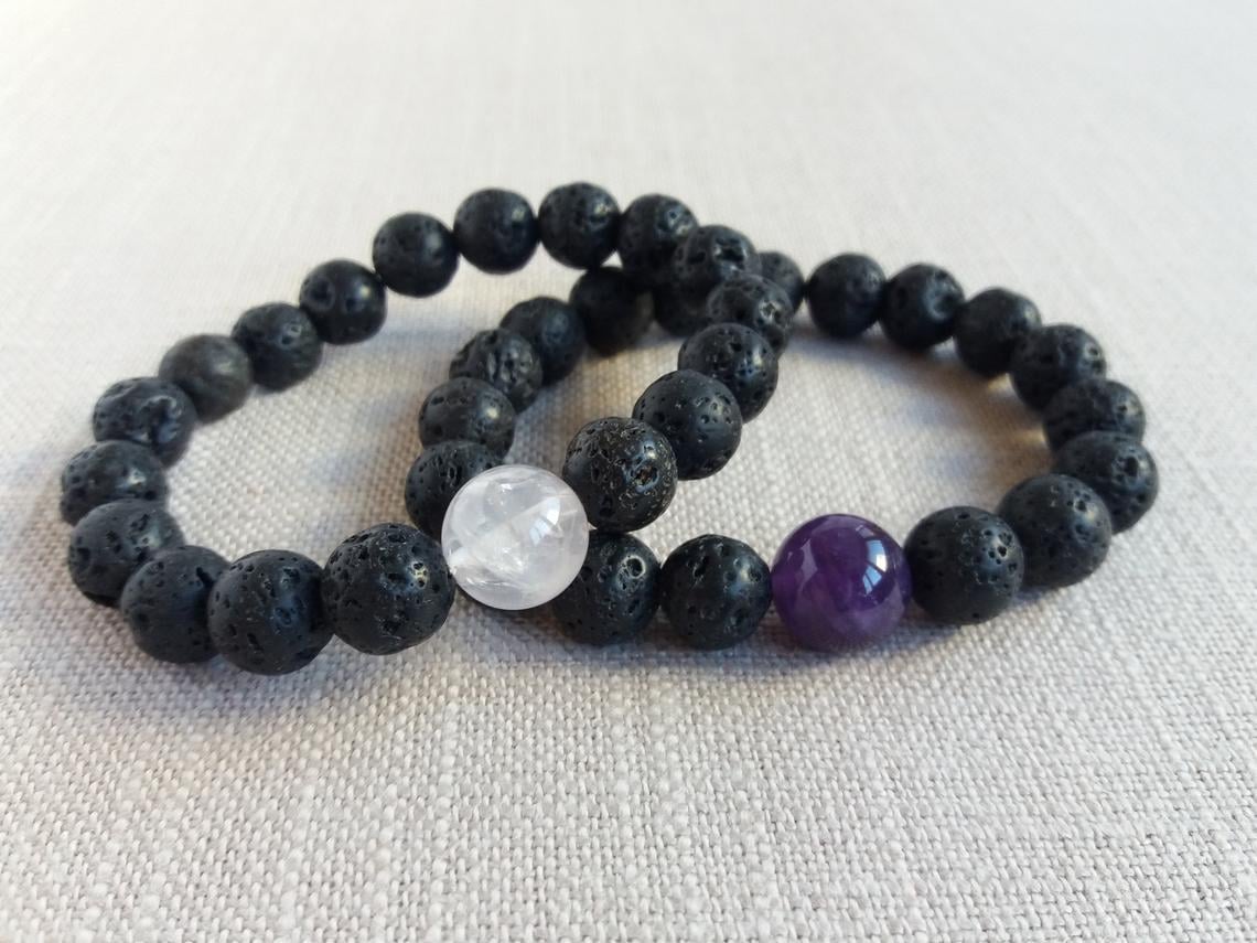 Набор браслетов Лава/Аметист/Розовый кварц (1192440339)