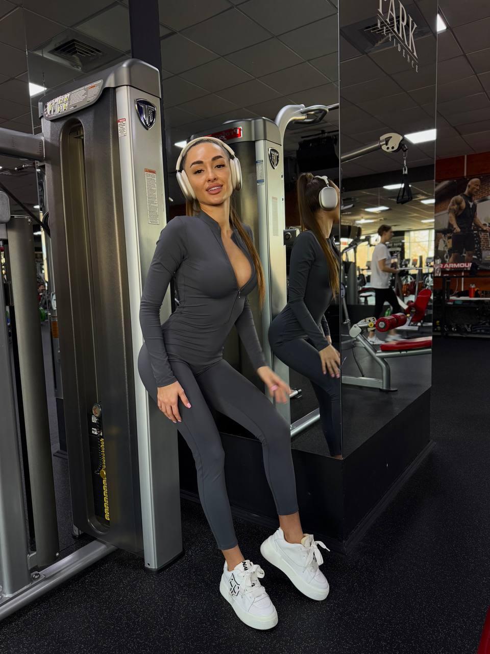 Комбинезон спортивный плотный с чашками и без пуш-ап S Темно-серый (GX03S) - фото 3