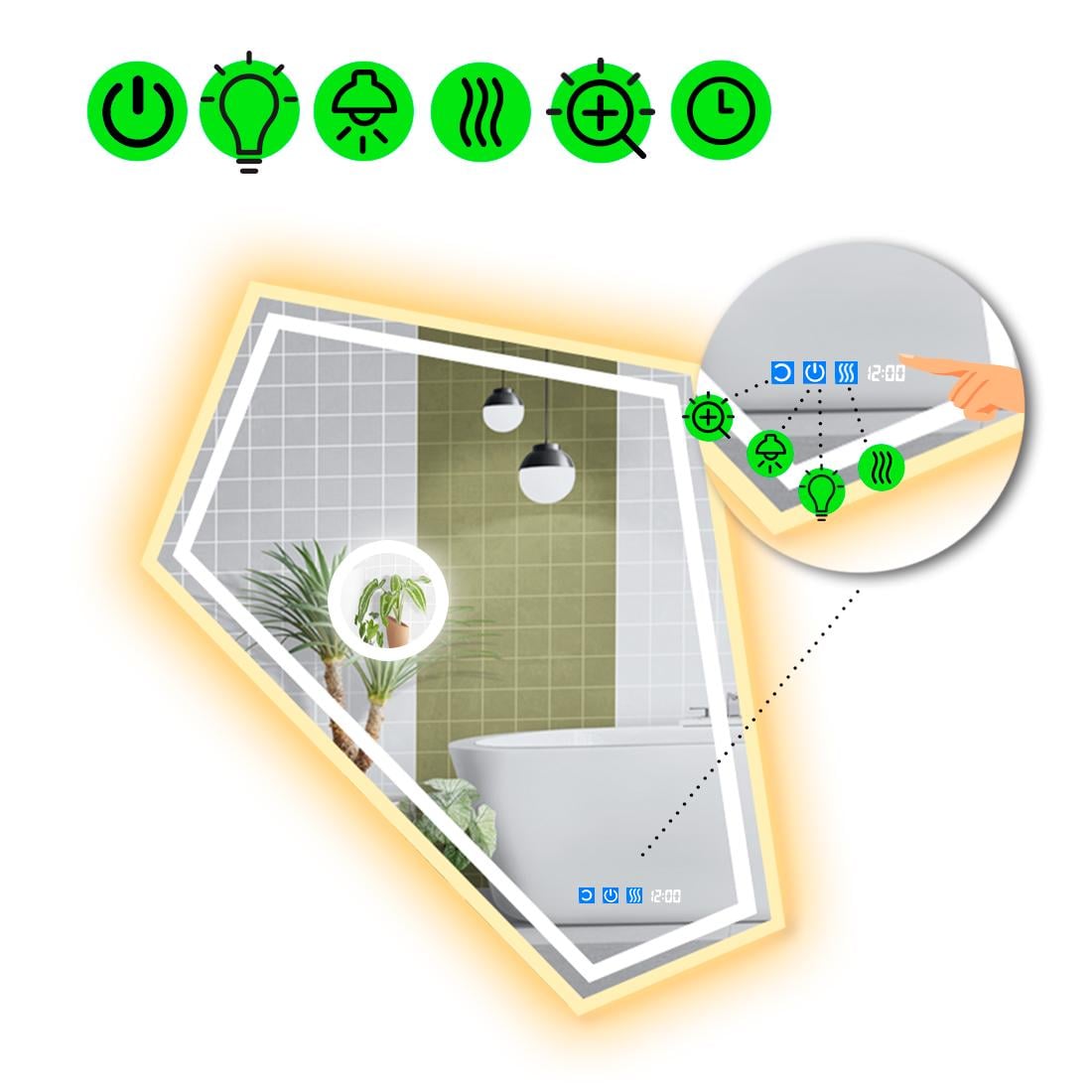 Зеркало с LED подсветкой Modulo 4 с тремя сенсорами и линзой с подсветкой 140x110 см (8776320)