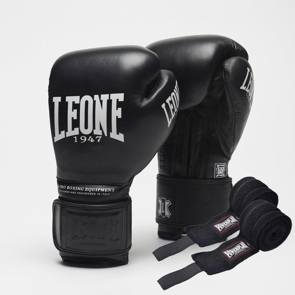 Боксерские перчатки Leone GN111 THE GREATEST 14 унций бинты 4 м в комплекте Black (3019812493)