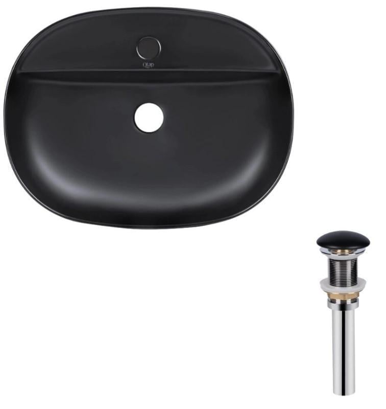 Раковина накладная овальная Qtap Scorpio 500x380x120 мм с донным клапаном PU03 Matt Black (QT142202MBMBN47312)