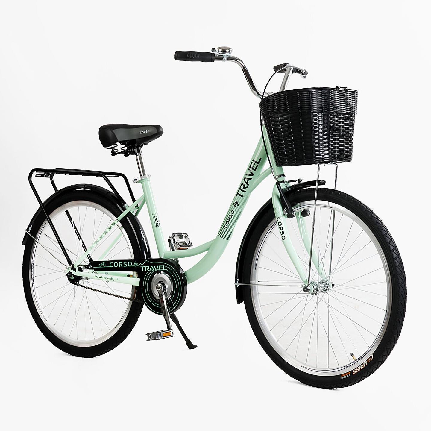 Велосипед міський Corso Travel з кошиком та багажником рама 16,5/26" Зелений - фото 2 Велосипед міський Corso Travel з кошиком та багажником рама 16,5/26" Зелений - фото 2