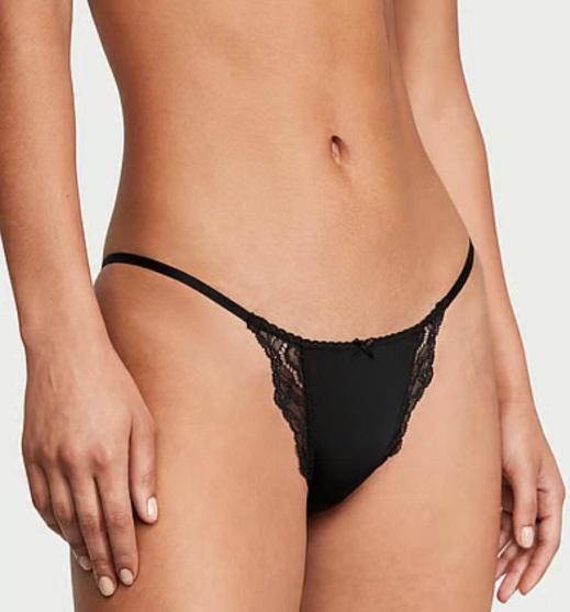 Трусики стринги с кружевной обшивкой Victoria's secret М Черный (2541947005)