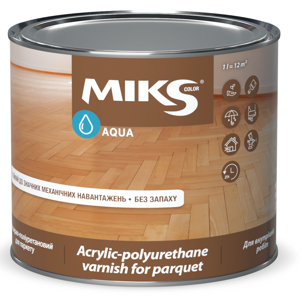 Лак акрил-поліуретановий для паркету MIKS Color шовковисто-матовий 2,5 л (2493674174)
