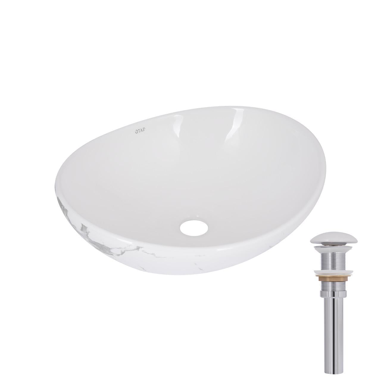 Раковина накладная Qtap Dove 415x340x140 мм овальная с донным клапаном Marble (QTDOV188SB49785)