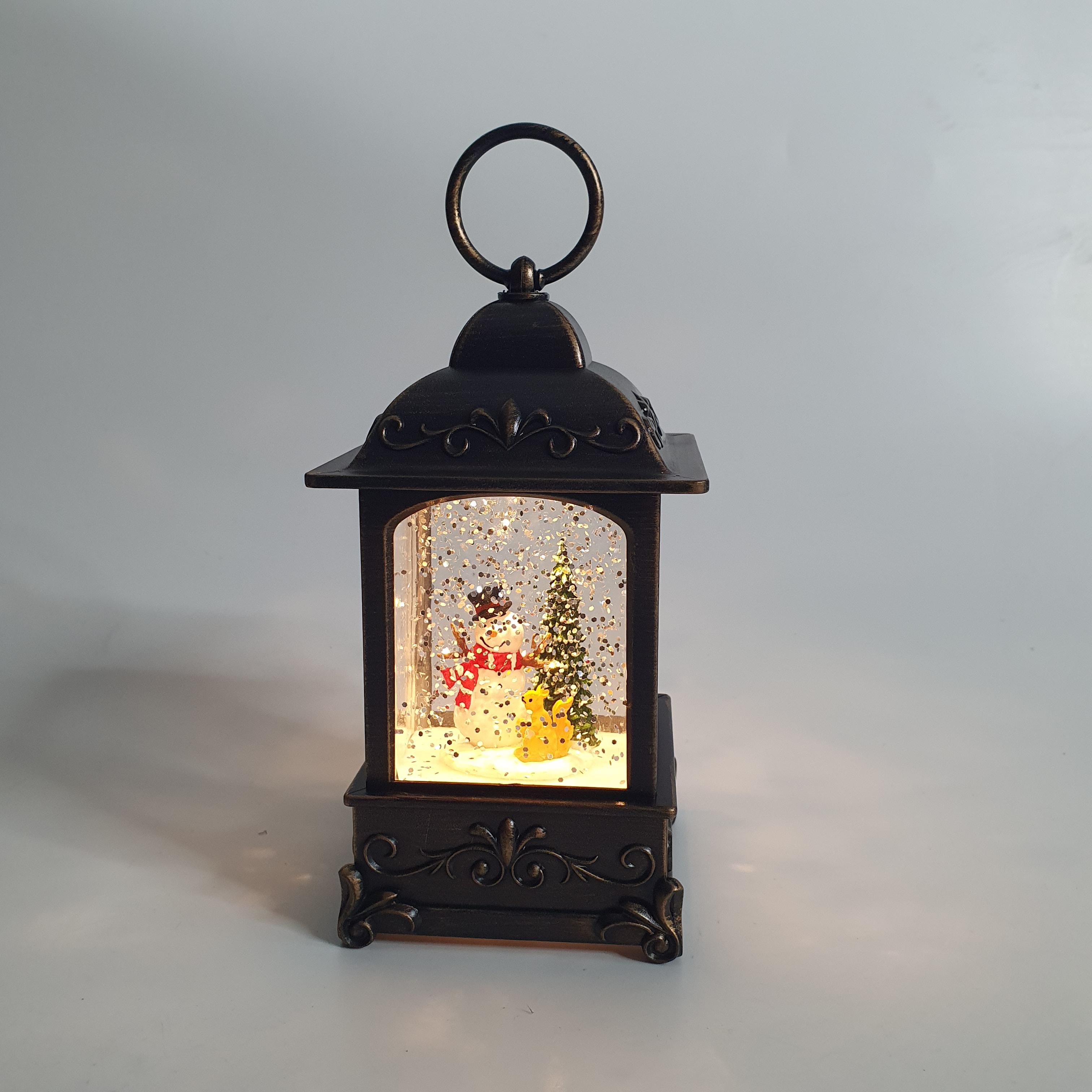 Декоративный новогодний фонарь со снегом Снеговик 13х6х6 см от USB и батареек новогодний светильник с LED-подсветкой под бронзу NDCV-23