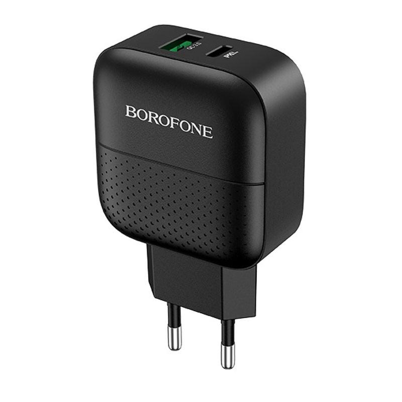 Зарядний мереживний пристрій універсальний Borofone BA46A PD 18W+QC3.0 1USB/1Type-C/3A Black Зарядний мереживний пристрій універсальний Borofone BA46A PD 18W+QC3.0 1USB/1Type-C/3A Black