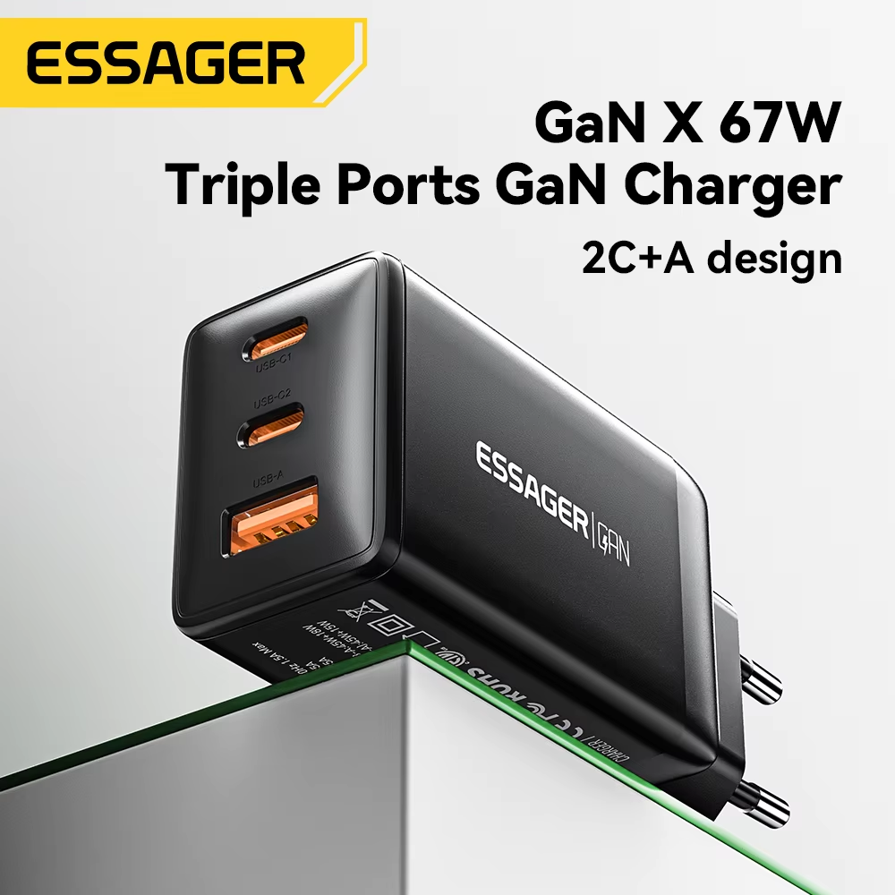 Зарядное устройство Essager GaN 67W PD3.0/QC4.0 кабель 100W и 3 переходника (067.1) - фото 6