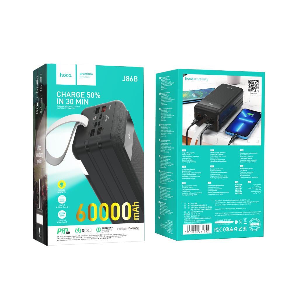 Повербанк Hoco J86B Electric 22,5W fully compatible 60000 mAh (ЦУ-00038305) - фото 2