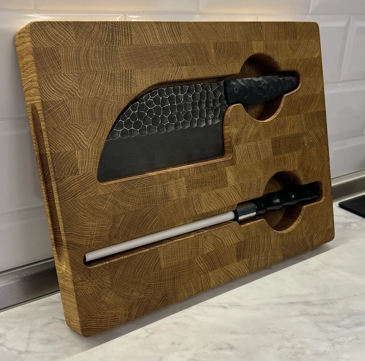 Набір кухонний дошка обробна торцева з тяпкою Серб темний та мусат 3 пр. (27722354)