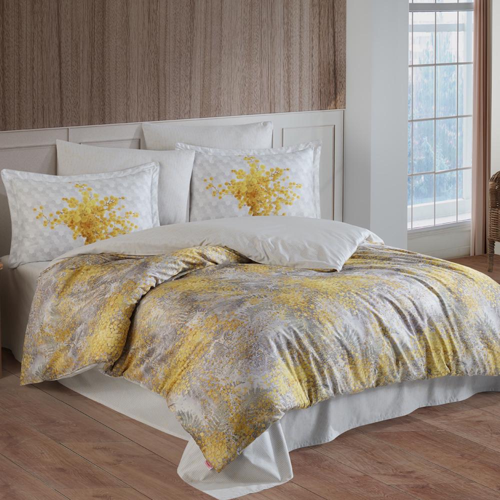 Комплект постельного белья HOBBY Premium Sateen 300TC SILVANA 200х220 см/50х70 см 2 шт./70х70 см 2 шт. Желтый (8698499169814)