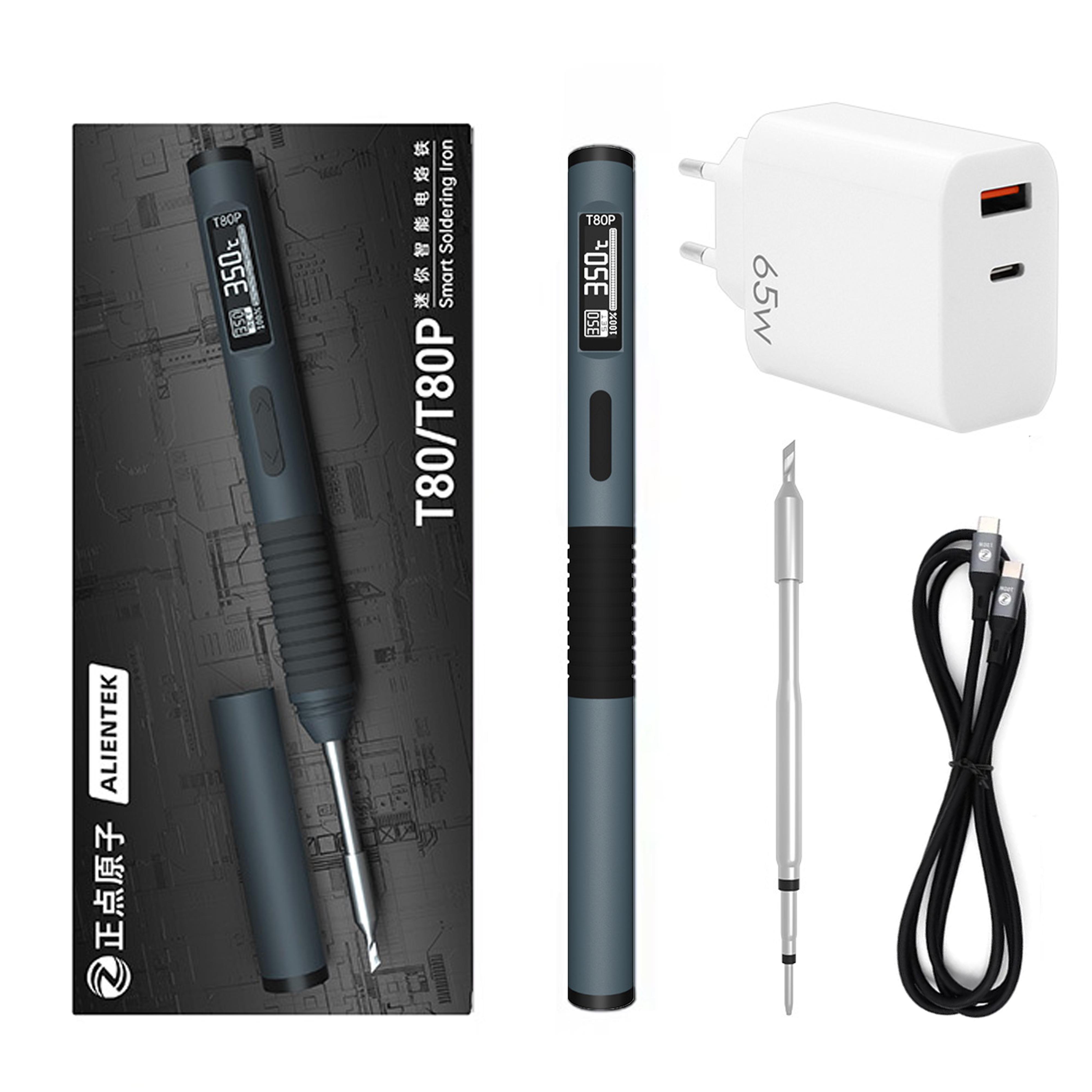 Паяльник портативний Alientek T80P C2C PD Type-C з жалом C245-KU та блок живлення 65W (27831485)
