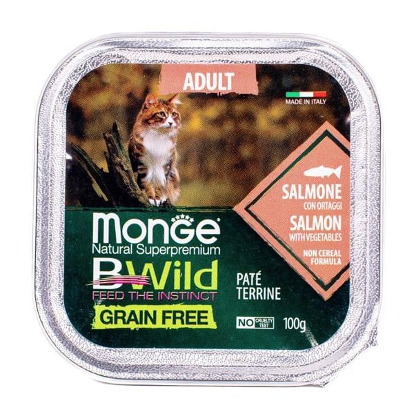 Корм для кошек влажный Monge Cat Wet Bwild Grain Free лосось с овощами 100 г (000025598)