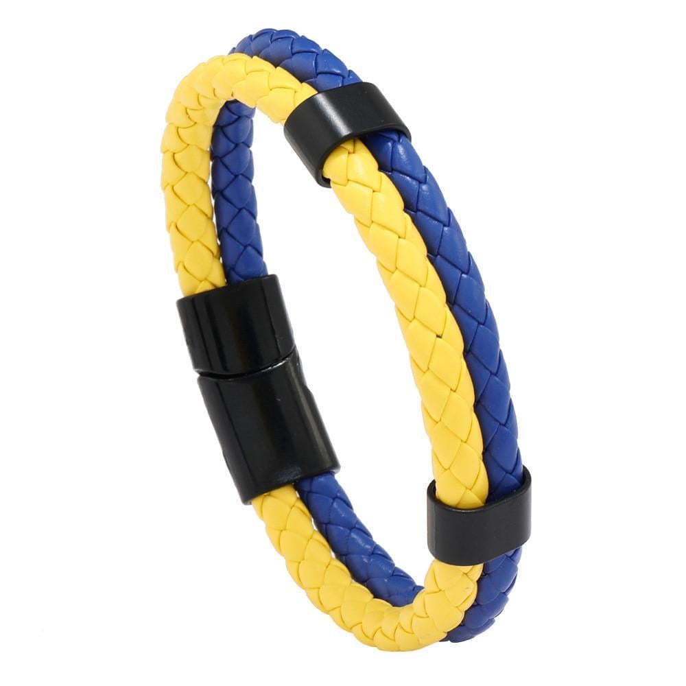 Браслет на руку патриотический плетеный с магнитной застежкой р. 21 Желто-голубой (1759681234)