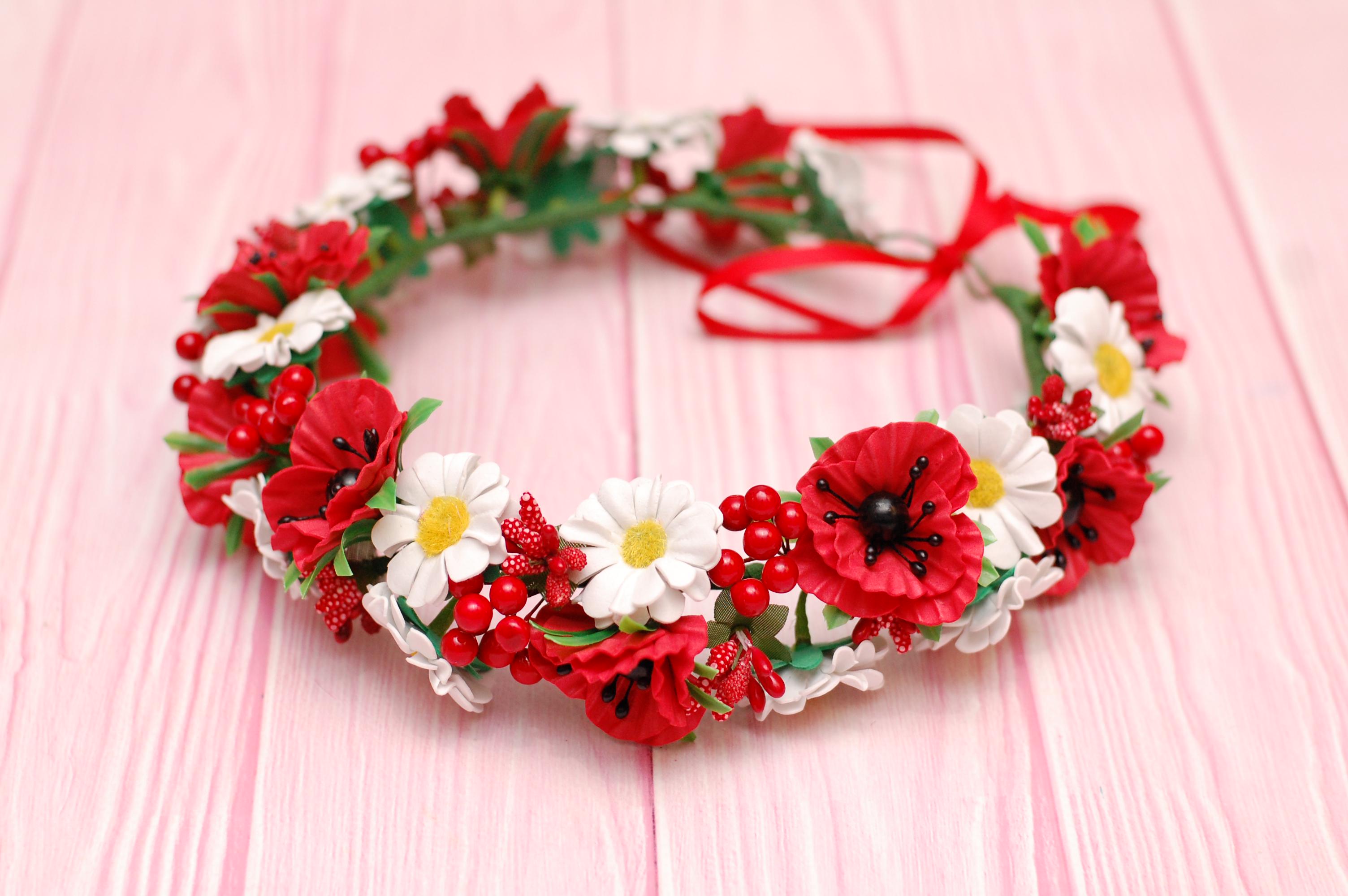 Венок для волос Okl с маками и ромашками под вышиванку (12318401)