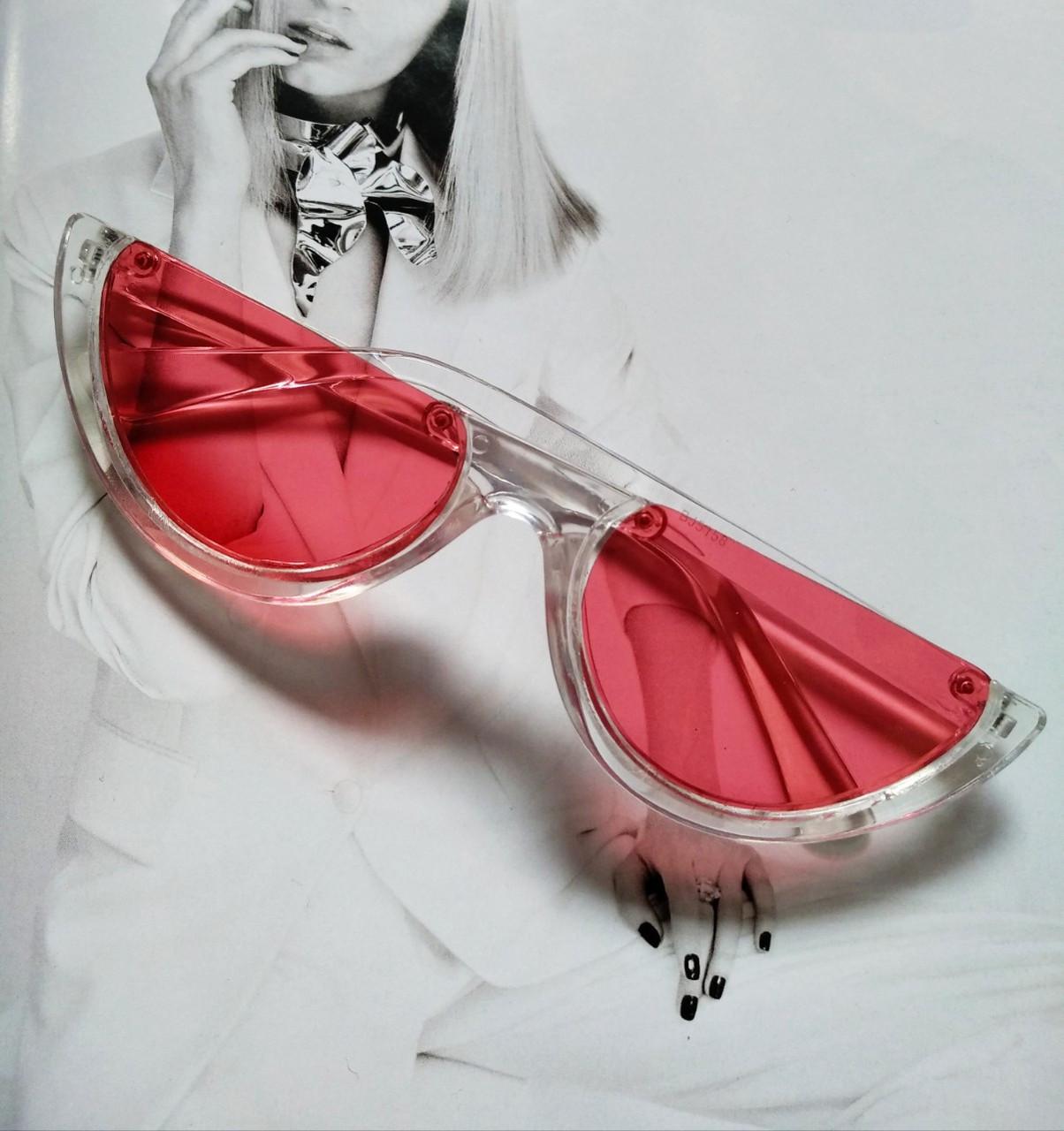 Солнцезащитные очки стильные с обрезанной оправой Прозрачный/Красный