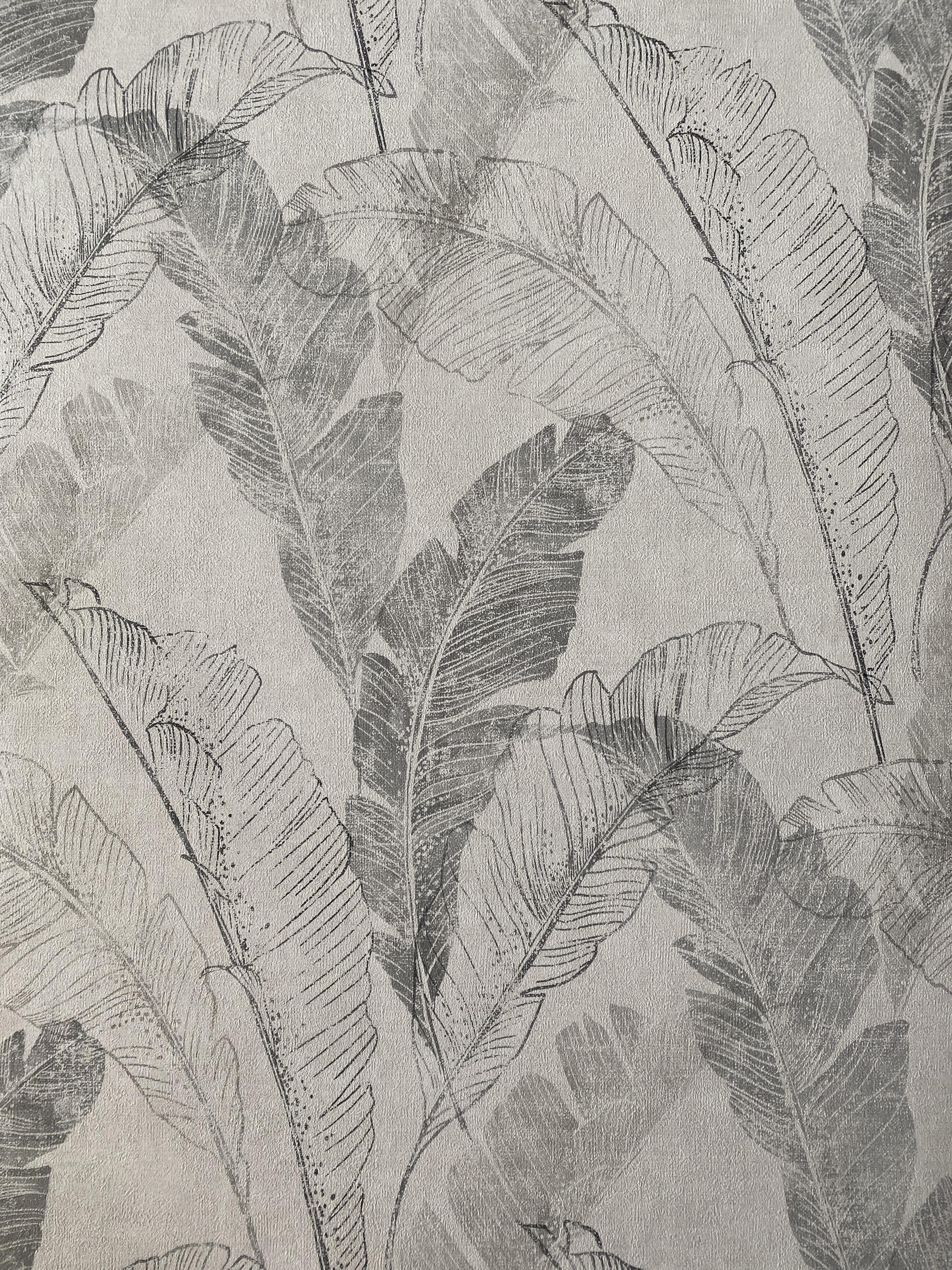 Обои виниловые на флизелиновой основе Grandeco Opportunity Wallcoverings Q0227 Листья Серый