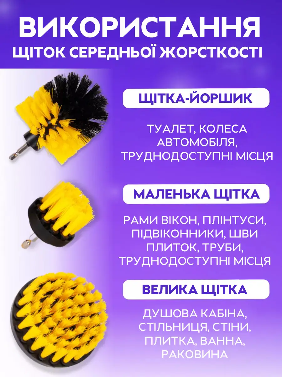 Набор щеток-насадок на шуруповерт и дрель для чистки дома 3 шт. (1198) - фото 7