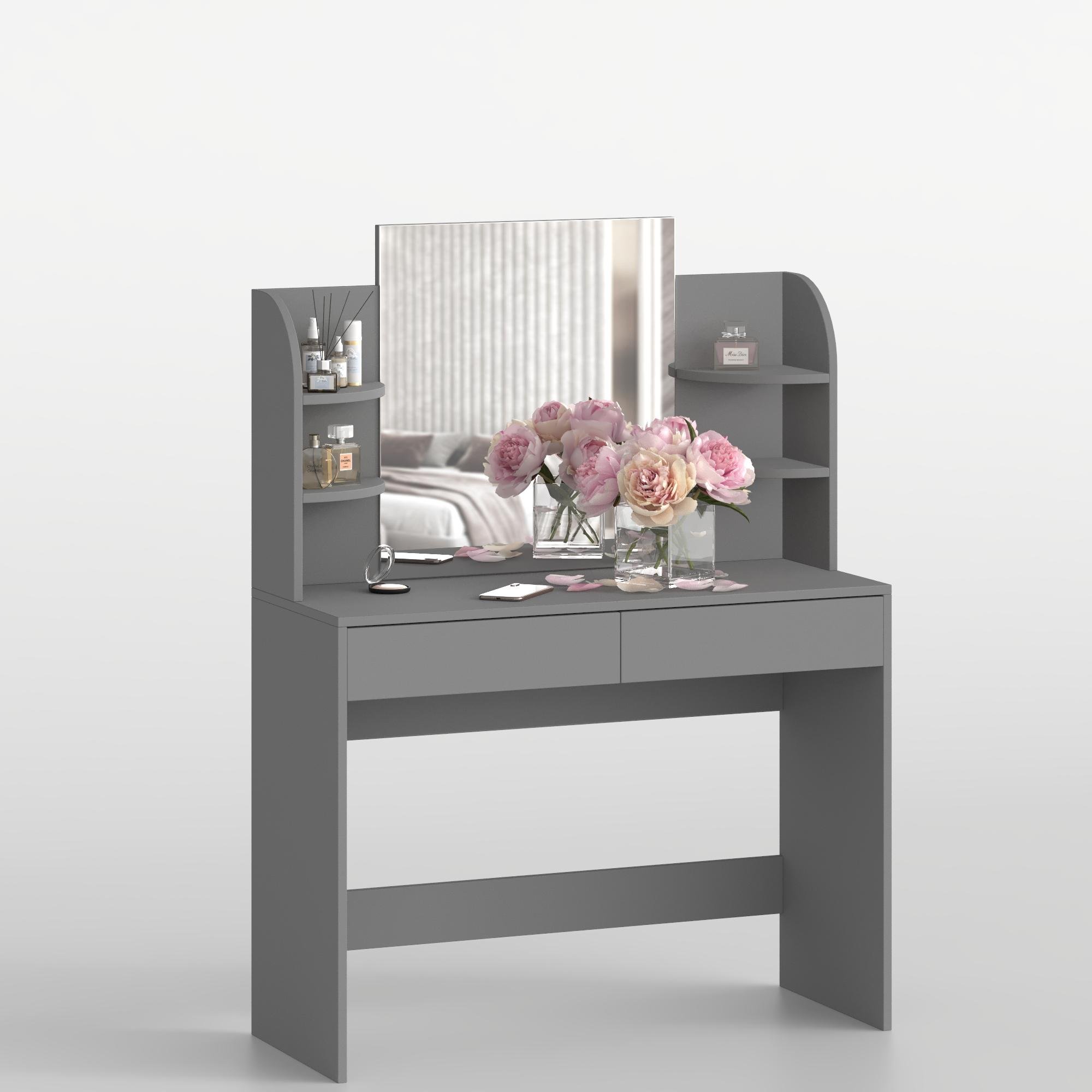 Туалетный столик с зеркалом и ящиками 1250х1000х400 мм Серый