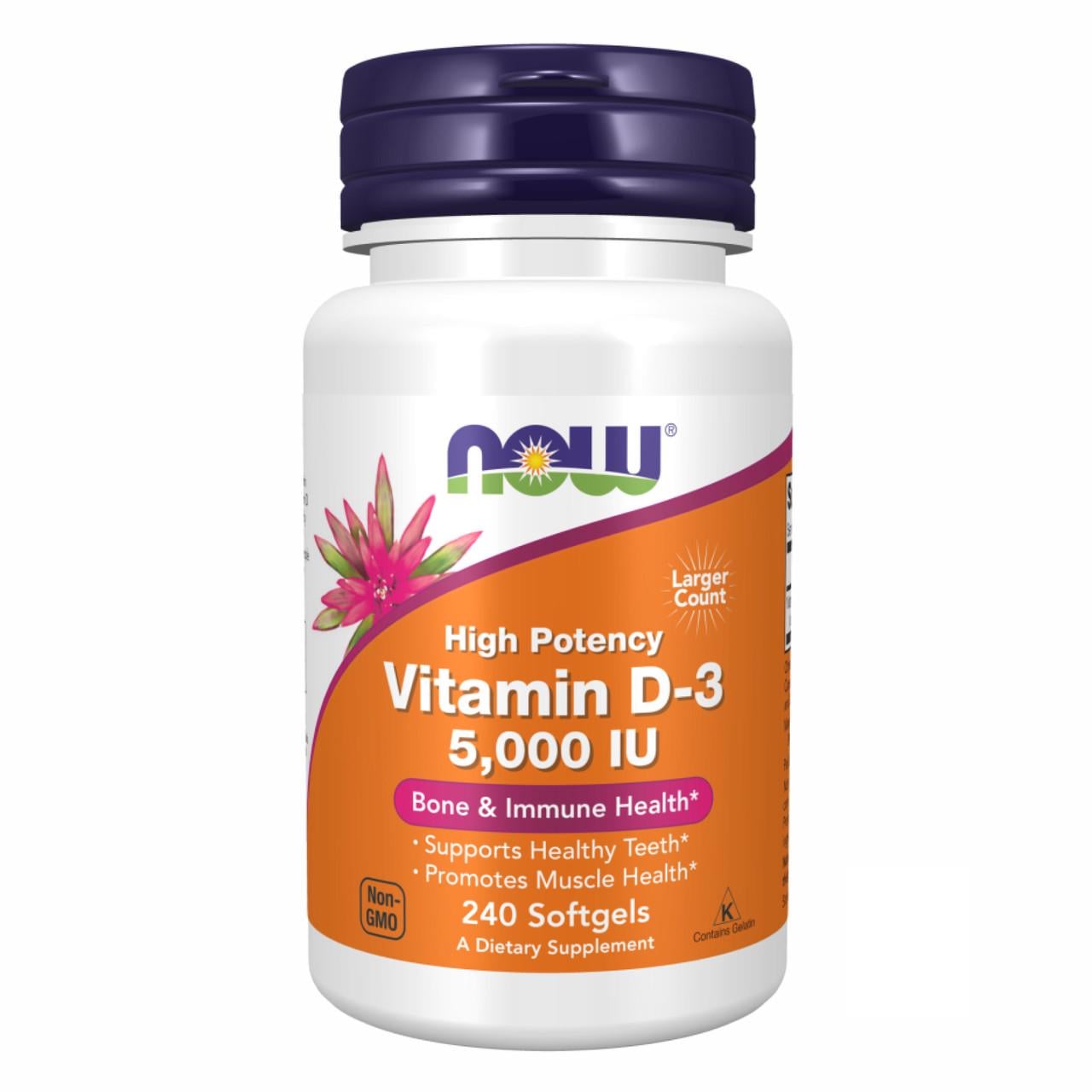 Витамин D3 NOW Foods 5000 IU для иммунитета/костей и энергии 240 капсул