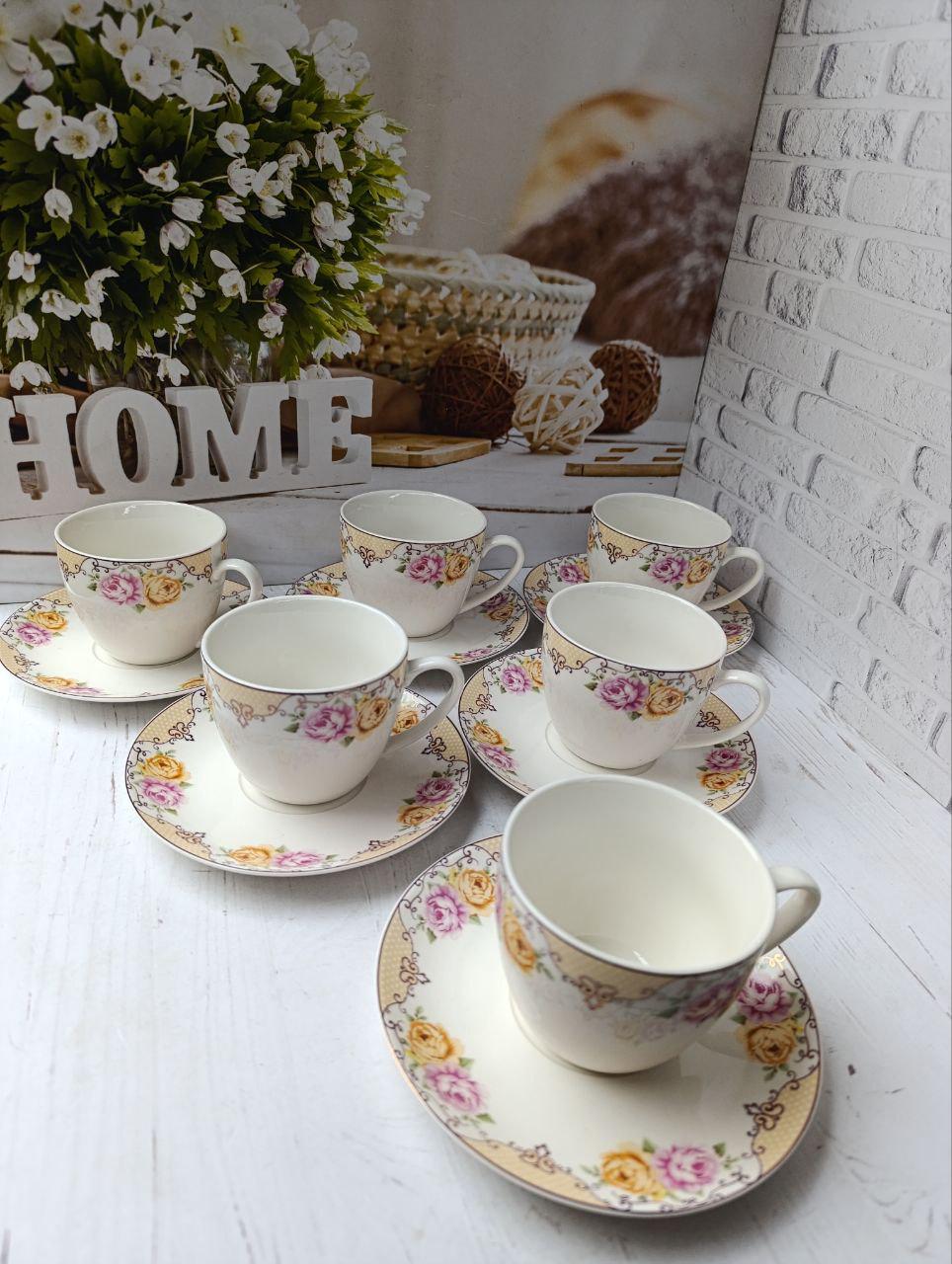 Сервиз чайный SNT Цветочный орнамент фарфор 250 мл 12 пр. Белый (15103-3)