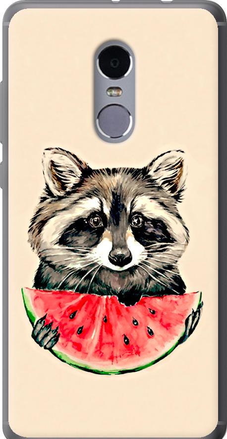Чехол на Xiaomi Redmi Note 4 Енотик с арбузом (4605t-352-42517)