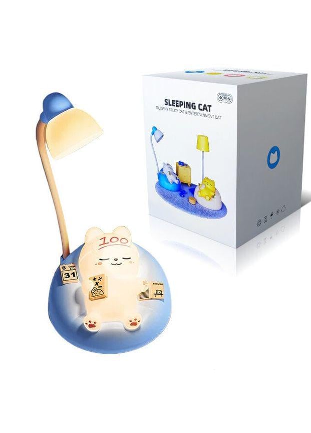 Ночник настольный пластиковый A-Toys Спящий котик сенсорный аккумуляторный LED Синий