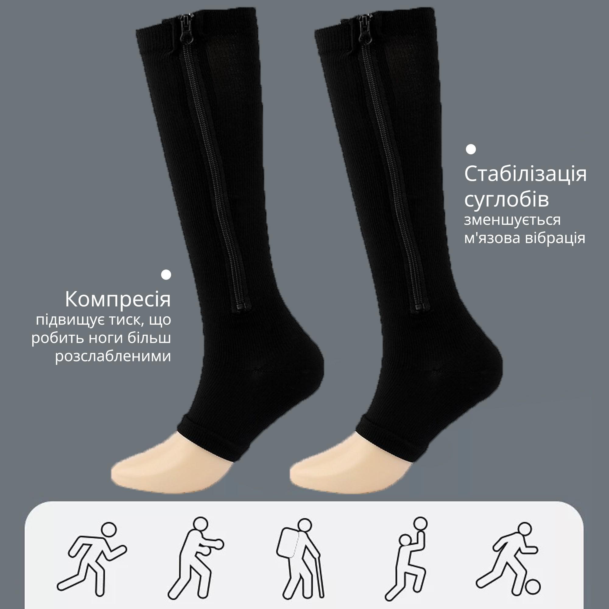 Компресійні гольфи на блискавці Zip Sox від варикозу для покращення кровообігу M Чорний - фото 3