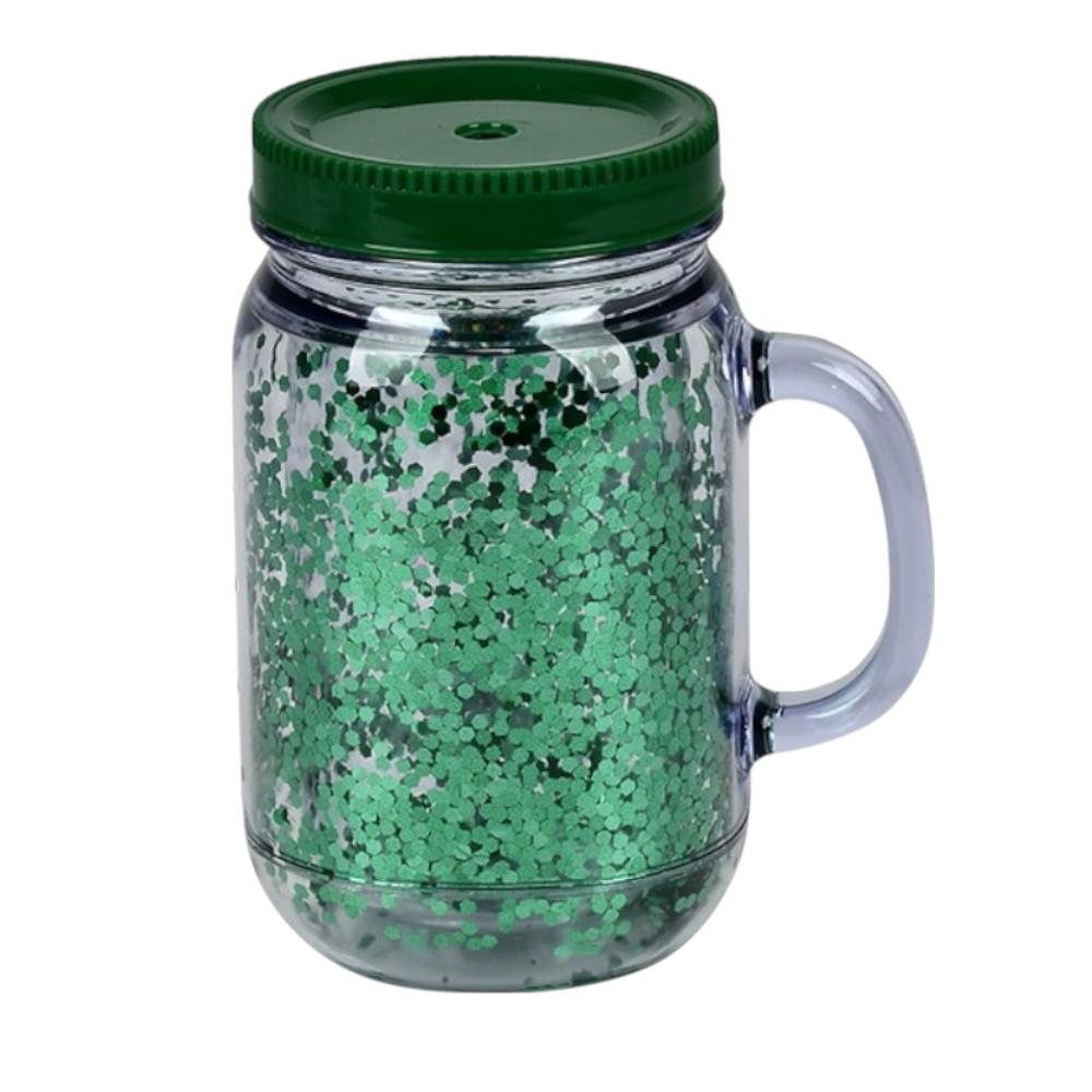Чашка-банка з подвійною стінкою Stenson R30019 450 мл з трубочкою та кришкою Зелений (27316307)