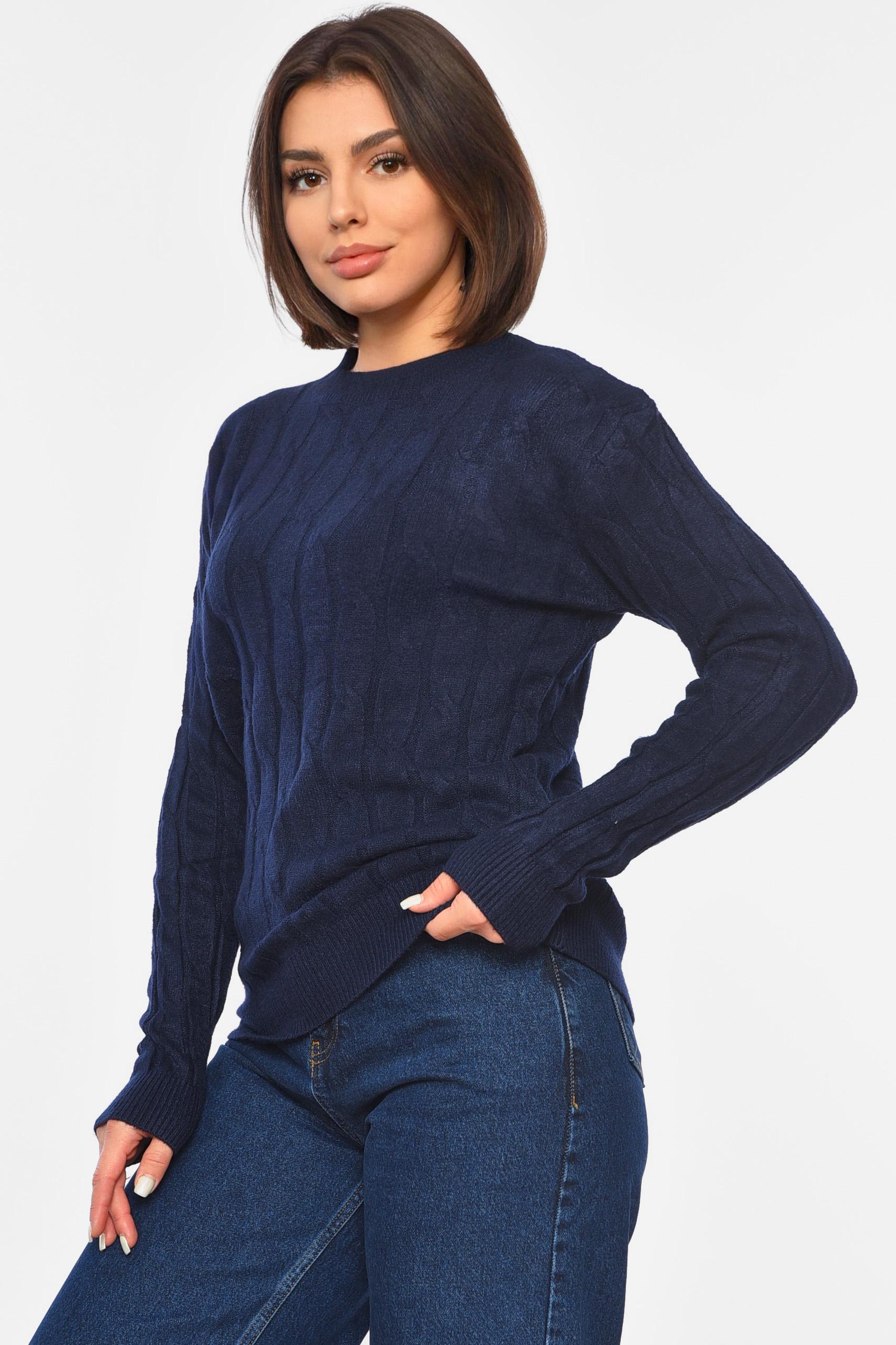 Свитер женский однотонный L-XL Темно-синий (192001) - фото 2 Свитер женский однотонный L-XL Темно-синий (192001) - фото 2